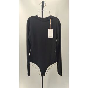 Quince Womens Stretch Cotton Jersey Long Sleeve Bodysuit Black Sleeved Top M